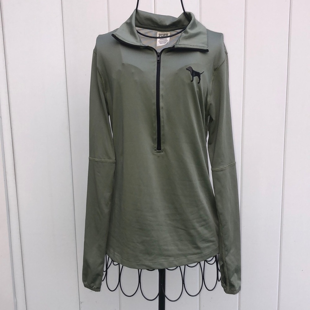 Pink Victoria’s Secret quarter zip olive green sweatshirt small athletic top​​